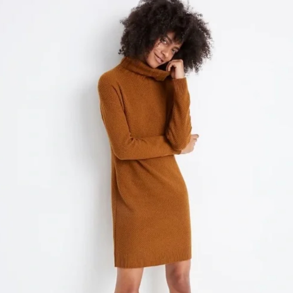 Madewell Foldover Turtleneck Sweater Dress mustard gold size XL